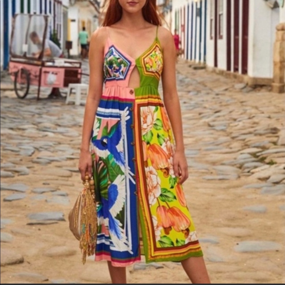 NWT - FARM Rio Double Scarves Pastel Midi Dress - Picture 2 of 11
